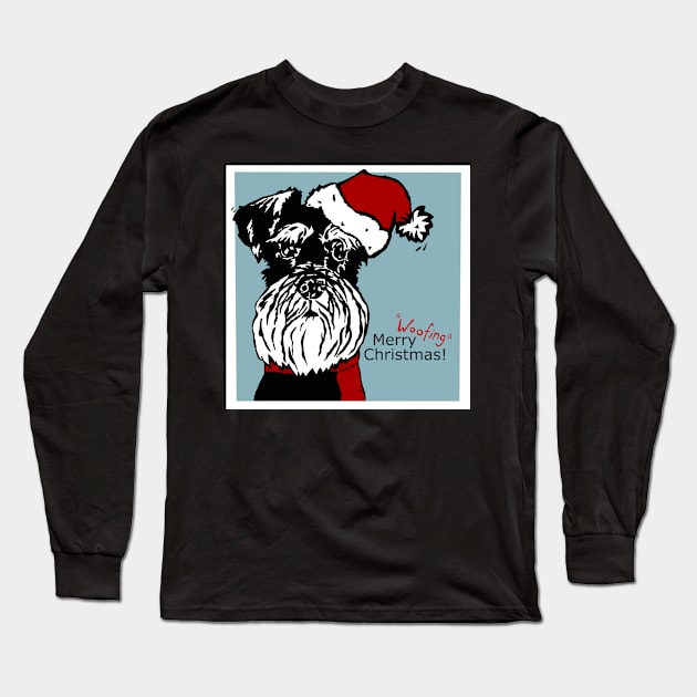 Merry Woofing Christmas Miniature Schnauzer Dog in Santa Hat Long Sleeve T-Shirt by NattyDesigns